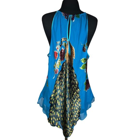 Lane Bryant Embellished Peacock Silk Halter Tank Top Size 22 Fairycore Velvet - Picture 5 of 13